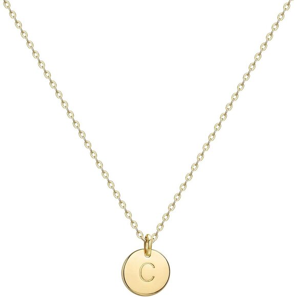 Personalized 14K Gold Plated Initial Necklace - Dainty Coin Pendant Charm - Picture 1 of 7
